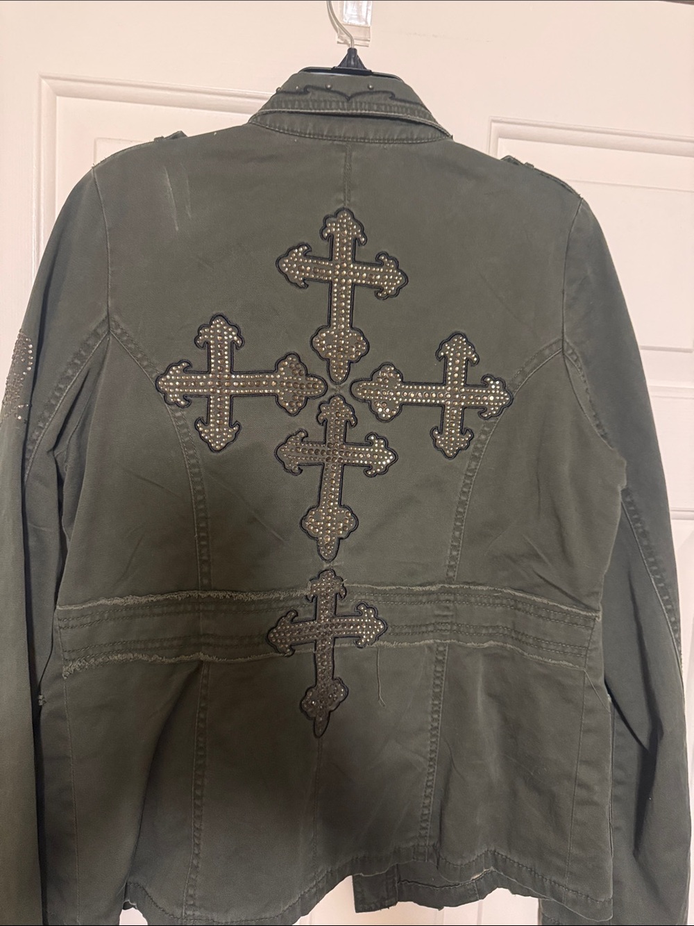 Miss Me Olive Military Jacket with Studded Cross Motif